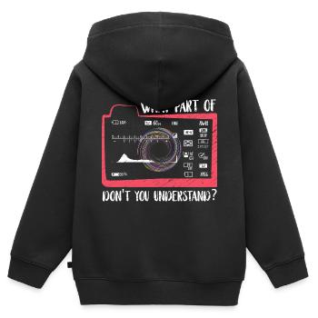 What part of don't you understand? Fotograf - Kinder Premium Organic Zip Hoodie - Schwarz - Hinten - AI Model Kid Male (0cm)
