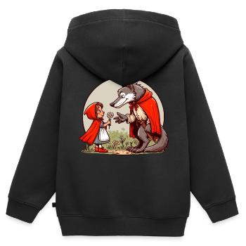 Rotkäppchen Märchen Wolf Niedlich Märchenfigur - Kinder Premium Organic Zip Hoodie - Schwarz - Hinten - AI Model Kid Male (0cm)