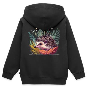 Hérisson mignon dans son habitat naturel - Sweat Premium à capuche zippé enfant bio - noir - Dos - AI Model Kid Male (0cm)
