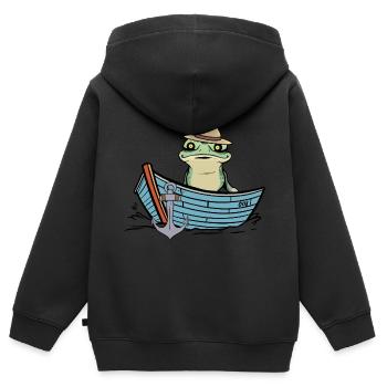 Grenouille, Grenouilles, Bateau, Étang, Nature - Sweat Premium à capuche zippé enfant bio - noir - Dos - AI Model Kid Male (0cm)