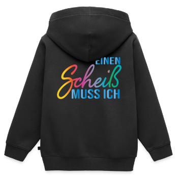 Einen Scheiß muss ich Spruch klare Ansage Geschenk - Kinder Premium Organic Zip Hoodie - Schwarz - Hinten - AI Model Kid Male (0cm)