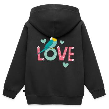 Pour les propriétaires de perruches : l’amour à l’état pur - Sweat Premium à capuche zippé enfant bio - noir - Dos - AI Model Kid Male (0cm)