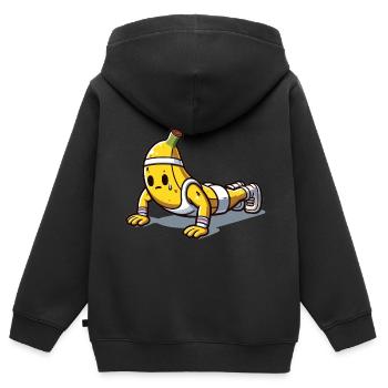 Banana Power : Pompes - Sweat Premium à capuche zippé enfant bio - noir - Dos - AI Model Kid Male (0cm)