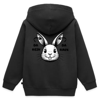 Da rein Da raus Hase Osterhase Ostern lustig egal - Kinder Premium Organic Zip Hoodie - Schwarz - Hinten - AI Model Kid Male (0cm)