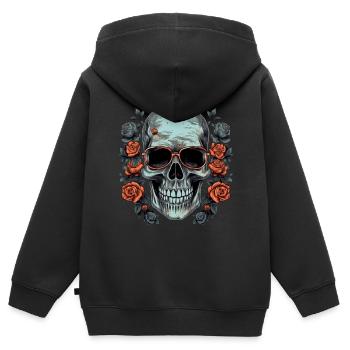 Cooler Hipster Totenkopf mit Brille und Rosen - Kinder Premium Organic Zip Hoodie - Schwarz - Hinten - AI Model Kid Male (0cm)