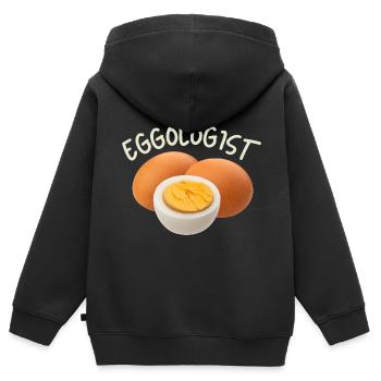 Oeuf, oeufs, drôle de dicton - Sweat Premium à capuche zippé enfant bio - noir - Dos - AI Model Kid Male (0cm)