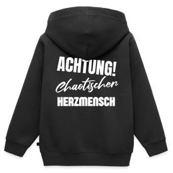Attention Chaotique Coeur Personne Boyfriend Girlfriend Fun - Sweat Premium à capuche zippé enfant bio - noir - Dos - AI Model Kid Male (0cm)