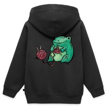 Frosch Stricken Handarbeit - Kinder Premium Organic Zip Hoodie - Schwarz - Hinten - AI Model Kid Male (0cm)