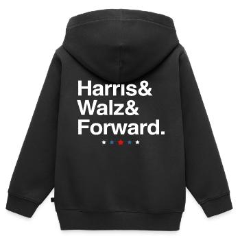 Kamala Harris & Tim Walz 2024 Maillot Forward - Sweat Premium à capuche zippé enfant bio - noir - Dos - AI Model Kid Male (0cm)
