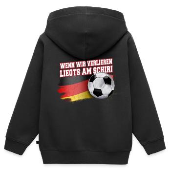 Wenn wir verlieren, liegt’s am Schiri – Fußball - Kinder Premium Organic Zip Hoodie - Schwarz - Hinten - AI Model Kid Male (0cm)