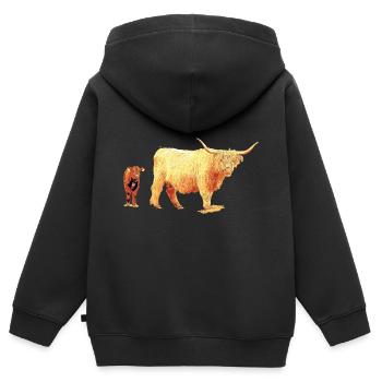 Schottisches Hochlandrind mit Kalb - Kinder Premium Organic Zip Hoodie - Schwarz - Hinten - AI Model Kid Male (0cm)
