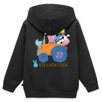 KiKANiNCHEN Ausflug Mit Traktor - Kinder Premium Organic Zip Hoodie - Schwarz - Hinten - AI Model Kid Male (0cm)