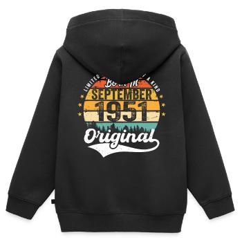 Septembre 1951 Jubilé 1951 Septembre - Sweat Premium à capuche zippé enfant bio - noir - Dos - AI Model Kid Male (0cm)