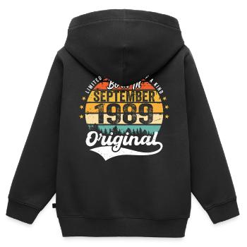 Septembre 1989 Jubilé 1989 Septembre - Sweat Premium à capuche zippé enfant bio - noir - Dos - AI Model Kid Male (0cm)