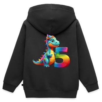 DINO 5 JAHRE DINOSAURIER 5. GEBURTSTAG - Kinder Premium Organic Zip Hoodie - Schwarz - Hinten - AI Model Kid Male (0cm)