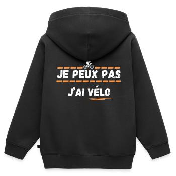 Je peux pas j'ai vélo - Sweat Premium à capuche zippé enfant bio - noir - Dos - AI Model Kid Male (0cm)