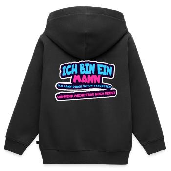 Je suis un homme, je peux oublier des choses... - Sweat Premium à capuche zippé enfant bio - noir - Dos - AI Model Kid Male (0cm)
