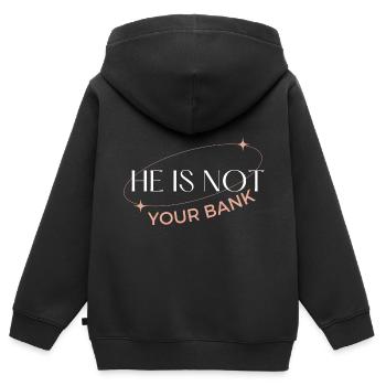 Lustige Aussage, dass er nicht deine Bank ist - Kinder Premium Organic Zip Hoodie - Schwarz - Hinten - AI Model Kid Male (0cm)