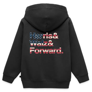Kamala Harris & Tim Walz 2024 US Flag Shirt - Kids Premium Organic Zip-up Hoodie - black - Back - AI Model Kid Male (0cm)