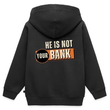 Lustiges Zitat Er ist nicht deine Bank - Kinder Premium Organic Zip Hoodie - Schwarz - Hinten - AI Model Kid Male (0cm)