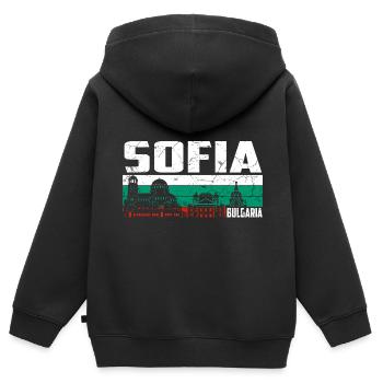 Sofia Bulgarie - Sweat Premium à capuche zippé enfant bio - noir - Dos - AI Model Kid Male (0cm)
