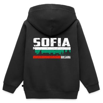 Sofia Bulgarie - Sweat Premium à capuche zippé enfant bio - noir - Dos - AI Model Kid Male (0cm)