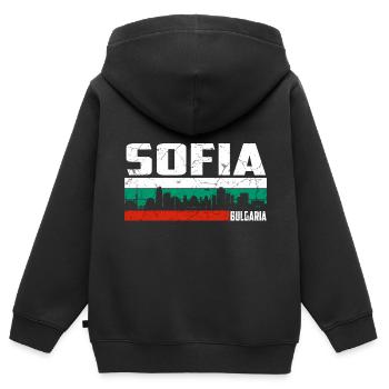 Sofia Bulgarie - Sweat Premium à capuche zippé enfant bio - noir - Dos - AI Model Kid Male (0cm)