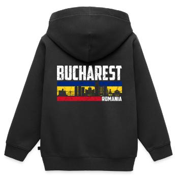 Bukarest Rumänien - Kinder Premium Organic Zip Hoodie - Schwarz - Hinten - AI Model Kid Male (0cm)