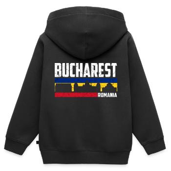 Bukarest Rumänien Stadt Rumänisch Bucharest - Kinder Premium Organic Zip Hoodie - Schwarz - Hinten - AI Model Kid Male (0cm)