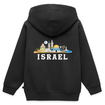 Israel - Kinder Premium Organic Zip Hoodie - Schwarz - Hinten - AI Model Kid Male (0cm)