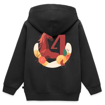 4.Geburtstag Pferd - Kinder Premium Organic Zip Hoodie - Schwarz - Hinten - AI Model Kid Male (0cm)