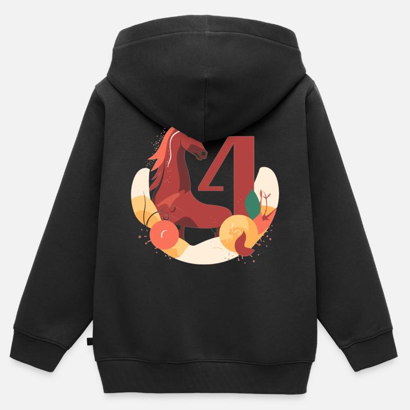 4.Cheval d’anniversaire - Sweat Premium à capuche zippé enfant bio - noir