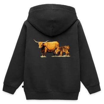 Kuh mit Kalb - Kinder Premium Organic Zip Hoodie - Schwarz - Hinten - AI Model Kid Male (0cm)