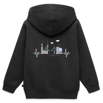 Hambourg Skyline Heartbeat Hambourg Elbe Nord - Sweat Premium à capuche zippé enfant bio - noir - Dos - AI Model Kid Male (0cm)
