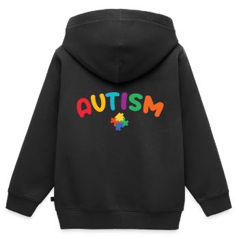 Autisme - Sweat Premium à capuche zippé enfant bio - noir - Dos - AI Model Kid Male (0cm)