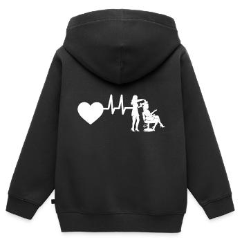 frises ciseaux coiffeur battement de coeur femme fille - Sweat Premium à capuche zippé enfant bio - noir - Dos - AI Model Kid Male (0cm)