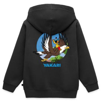 Yakari auf dem Adler - Kinder Premium Organic Zip Hoodie - Schwarz - Hinten - AI Model Kid Male (0cm)