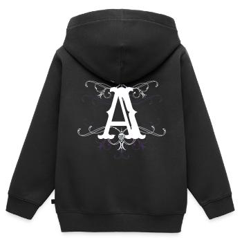 Lettre A, point A) - Sweat Premium à capuche zippé enfant bio - noir - Dos - AI Model Kid Male (0cm)