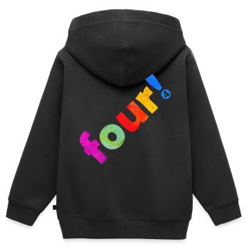 QUATRE 4 ANS 4E ANNIVERSAIRE - Sweat Premium à capuche zippé enfant bio - noir - Dos - AI Model Kid Male (0cm)