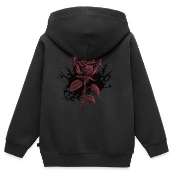 Rose rouge gothique gothique - Sweat Premium à capuche zippé enfant bio - noir - Dos - AI Model Kid Male (0cm)