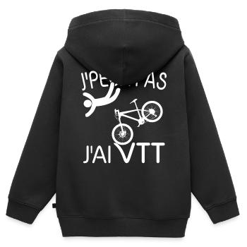 J'PEUX PAS , J'AI VTT - Sweat Premium à capuche zippé enfant bio - noir - Dos - AI Model Kid Male (0cm)