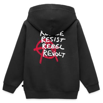 Weigerung, Widerstand, Rebellion und Aufstand - Kinder Premium Organic Zip Hoodie - Schwarz - Hinten - AI Model Kid Male (0cm)