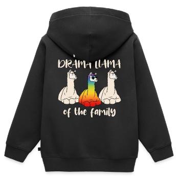 Drame lama arc-en-drame lama de la famille - Sweat Premium à capuche zippé enfant bio - noir - Dos - AI Model Kid Male (0cm)