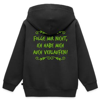 folge mir nicht - Kinder Premium Organic Zip Hoodie - Schwarz - Hinten - AI Model Kid Male (0cm)
