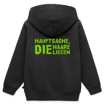 die Frisur ist alles - Kinder Premium Organic Zip Hoodie - Schwarz - Hinten - AI Model Kid Male (0cm)