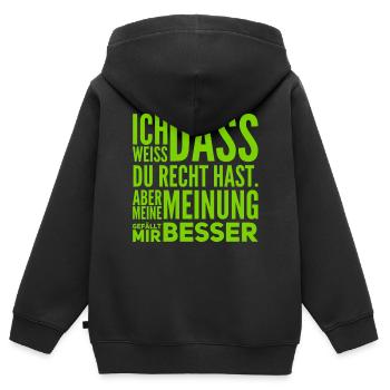 ich weiß dass du recht hast - Kinder Premium Organic Zip Hoodie - Schwarz - Hinten - AI Model Kid Male (0cm)