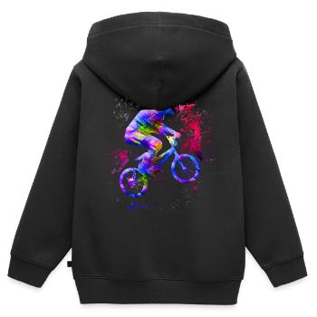 BMX coloré / BMX coloré / BMX Bike - Sweat Premium à capuche zippé enfant bio - noir - Dos - AI Model Kid Male (0cm)