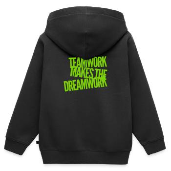 Teamwork ist super - Kinder Premium Organic Zip Hoodie - Schwarz - Hinten - AI Model Kid Male (0cm)