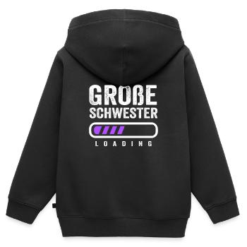 GROßE SCHWESTER LOADING LADEBALKEN KINDER GESCHENK - Kinder Premium Organic Zip Hoodie - Schwarz - Hinten - AI Model Kid Male (0cm)