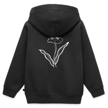 OPLA Weiß: Kleine Zeichnung der imaginären Blume - Kinder Premium Organic Zip Hoodie - Schwarz - Hinten - AI Model Kid Male (0cm)